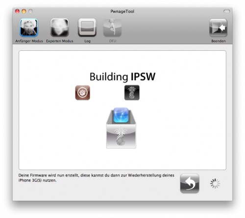 Building ipsw Jetzt wird die "Custom Firmware" erstellt.