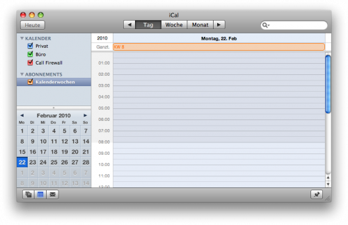 Mac OS X Snow Leopard iCal Kalenderwochen via ics-Datei