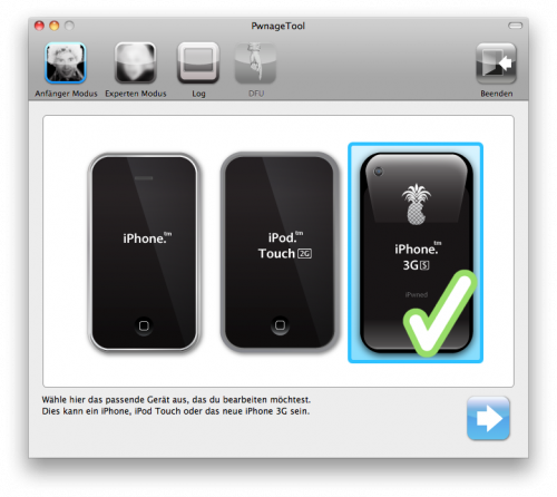 PwnageTool I Auswahl des iPhone 3Gs